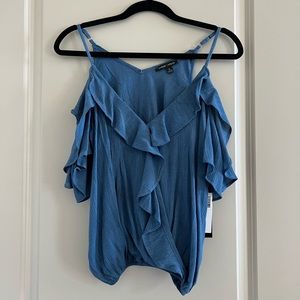 NWT! Denim Style Open Shoulder Top